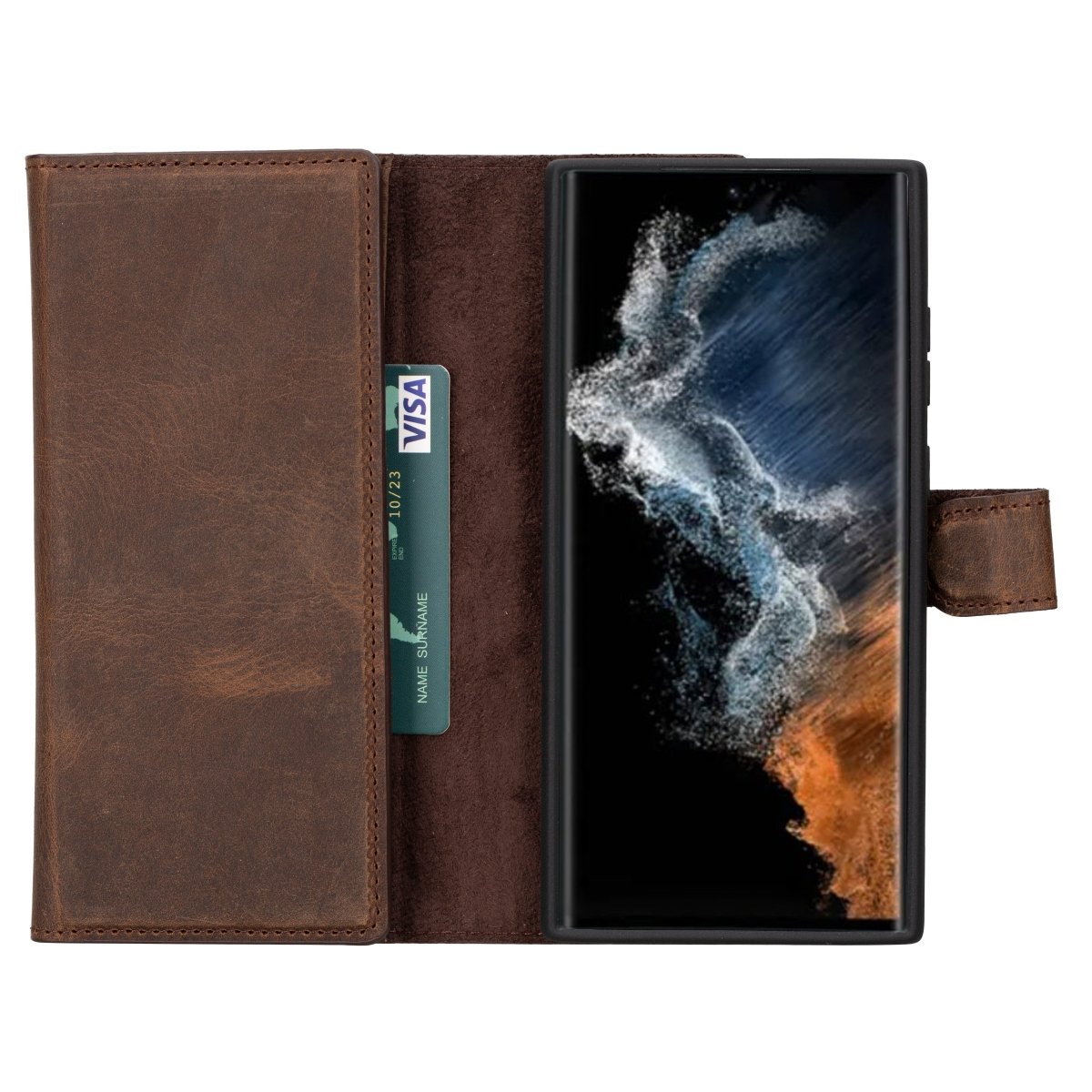 Bayelon Trifold Leather Wallet Case Samsung Galaxy S24 Ultra Dark Brown