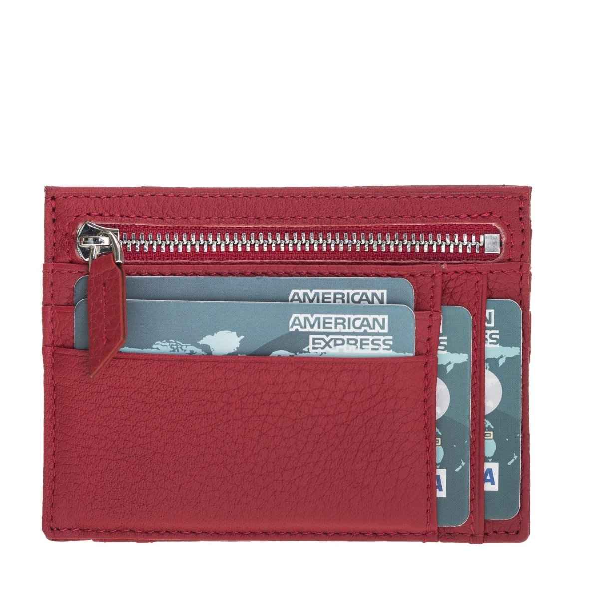Bayelon Zip Slim Full Grain Leather Wallet & Card Holder Floater Red