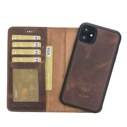 Bayelon iPhone 11 6.1 Leather Detachable Magnetic Wallet Case Antique Brown