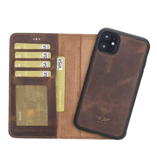 Bayelon iPhone 11 6.1 Leather Detachable Magnetic Wallet Case Antique Brown