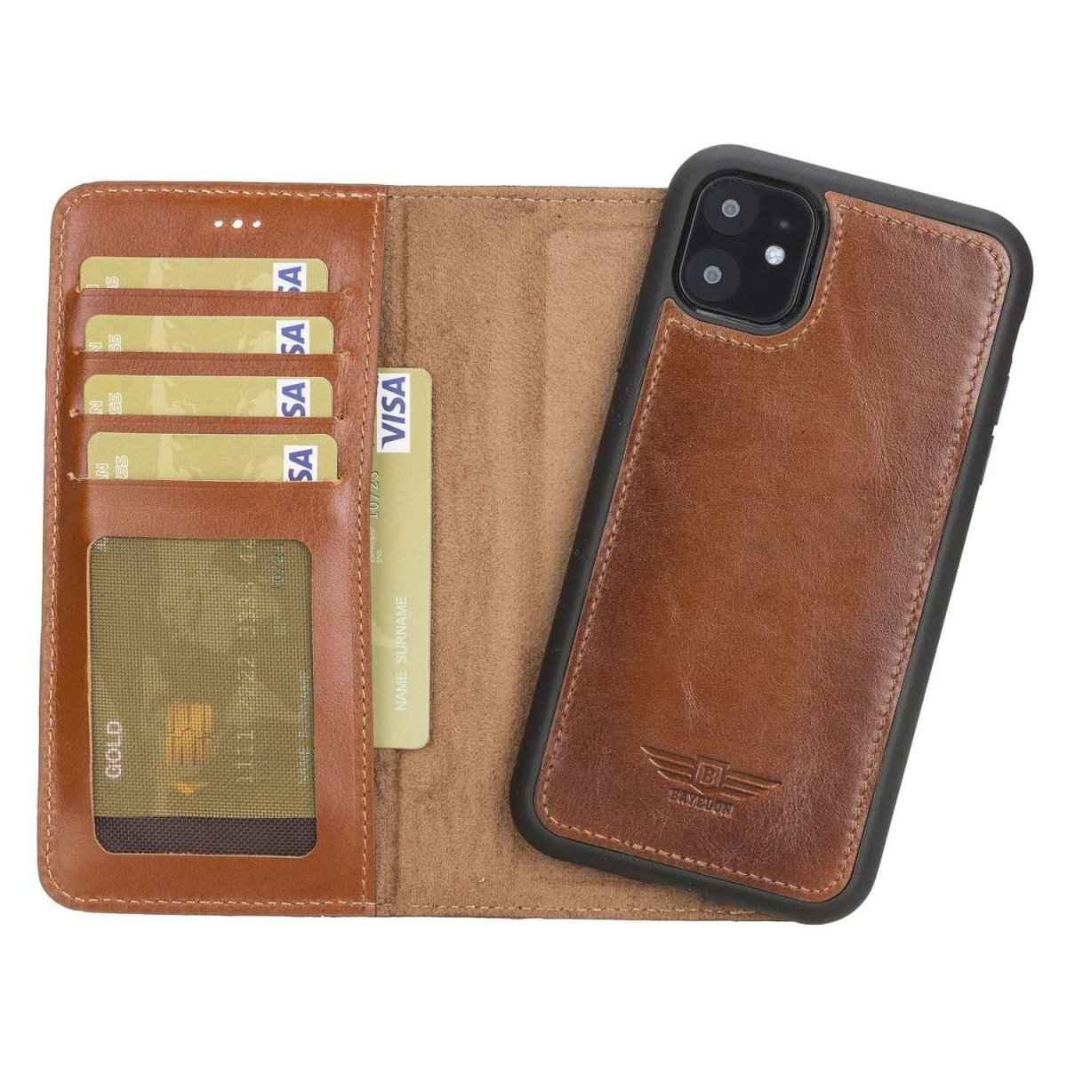 Bayelon iPhone 11 6.1 Leather Detachable Magnetic Wallet Case Rustic Tan