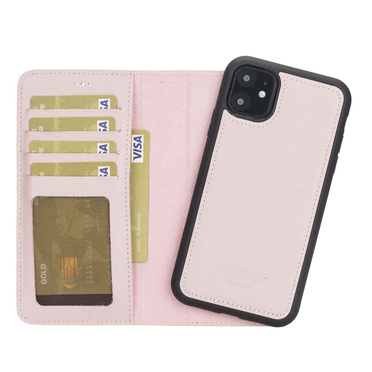 Bayelon iPhone 11 6.1 Leather Detachable Magnetic Wallet Case Nude Pink