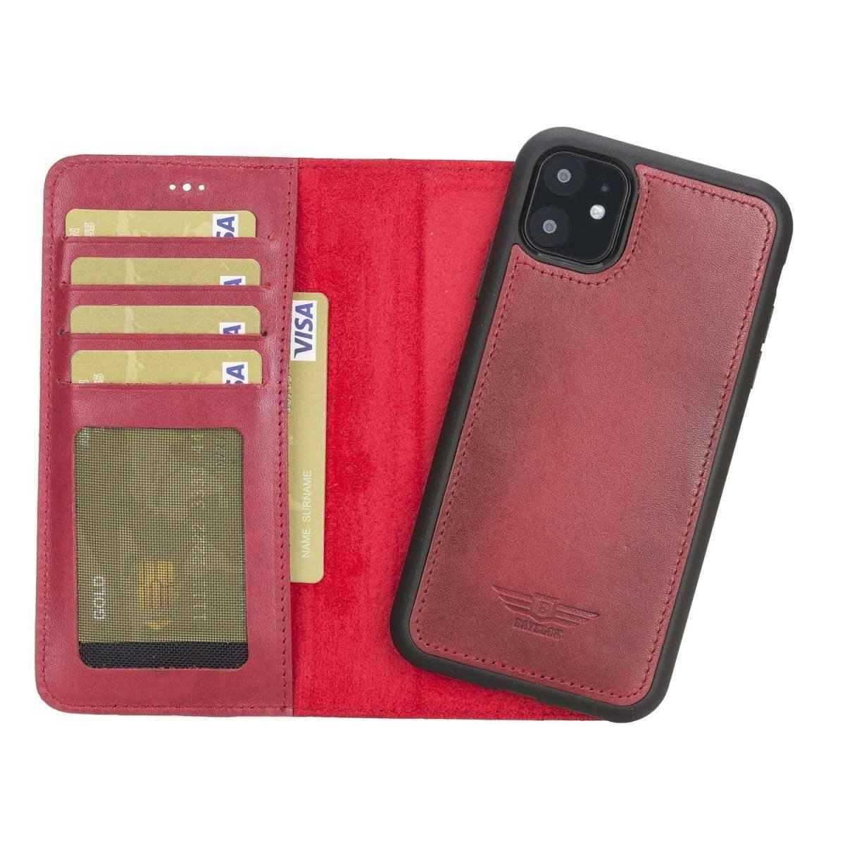 Bayelon iPhone 11 6.1 Leather Detachable Magnetic Wallet Case Burnished Red