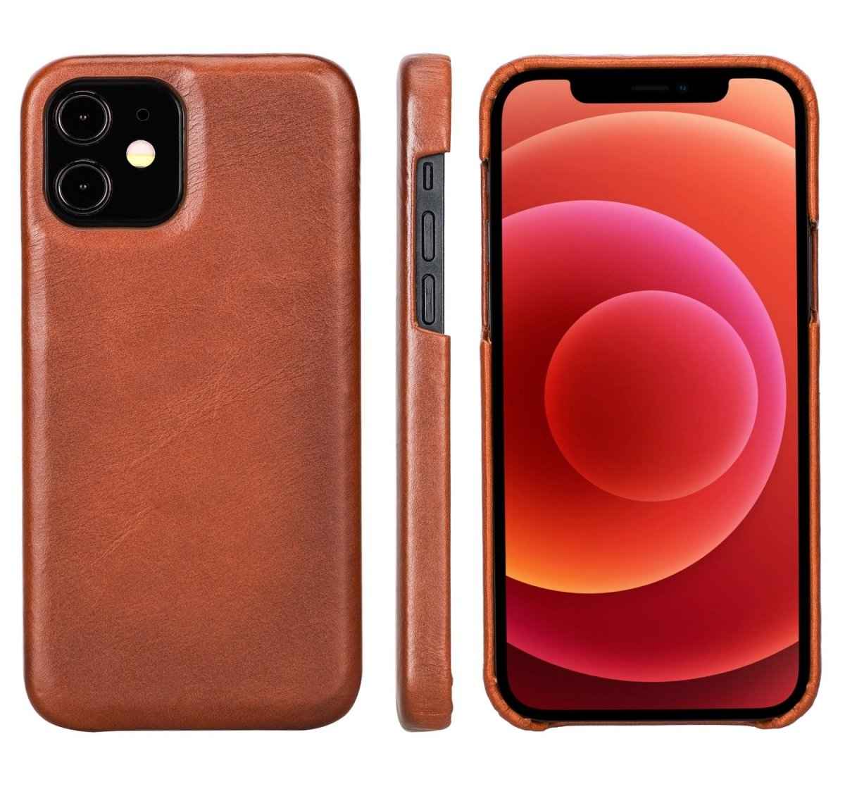 Bayelon iPhone 12/12 Pro Leather 360° Slim Case Rustic Tan