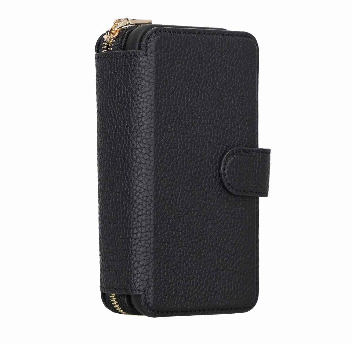 Bayelon iPhone 12-12 Pro Zipper Full Grain Leather Wallet Case Purse with Holster