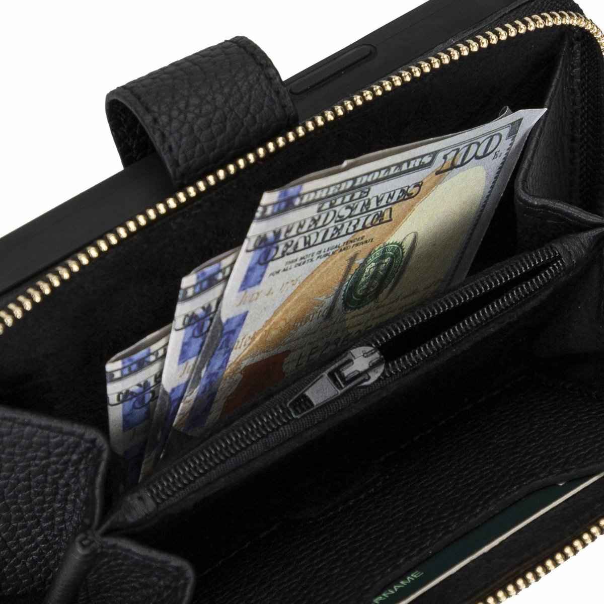 Bayelon iPhone 12-12 Pro Zipper Full Grain Leather Wallet Case Purse with Holster