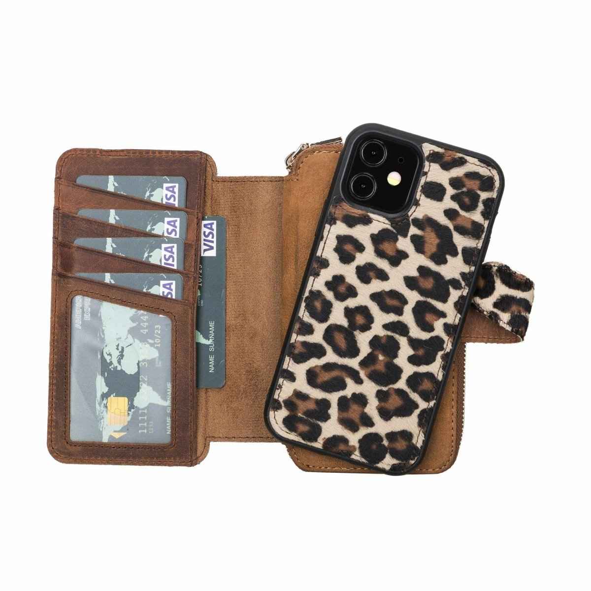 Bayelon iPhone 12-12 Pro Zipper Full Grain Leather Wallet Case Purse with Holster