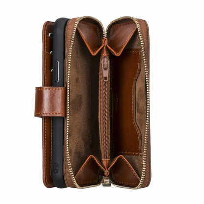 Bayelon iPhone 12-12 Pro Zipper Full Grain Leather Wallet Case Purse with Holster