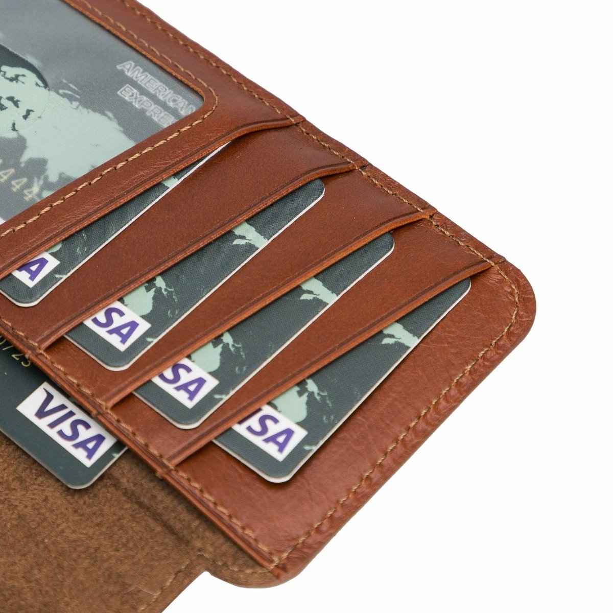 Bayelon iPhone 12-12 Pro Zipper Full Grain Leather Wallet Case Purse with Holster