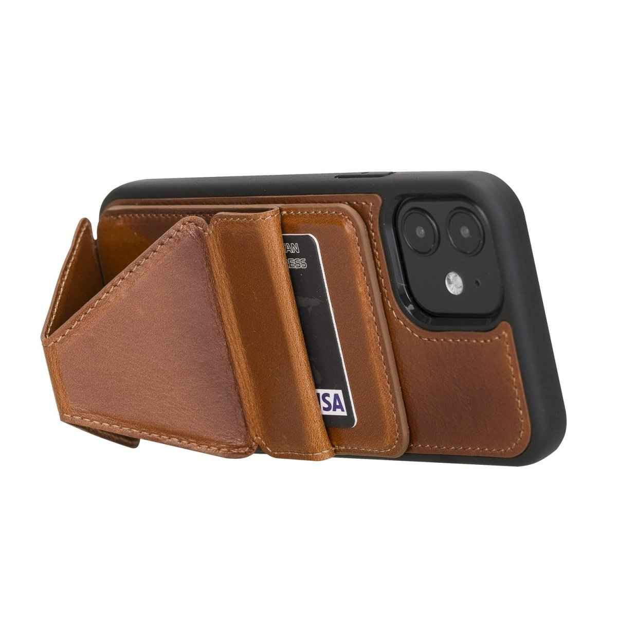 Bayelon iPhone 12 / 12 Pro 6.1" Leather Maggy Stand Case Rustic Tan