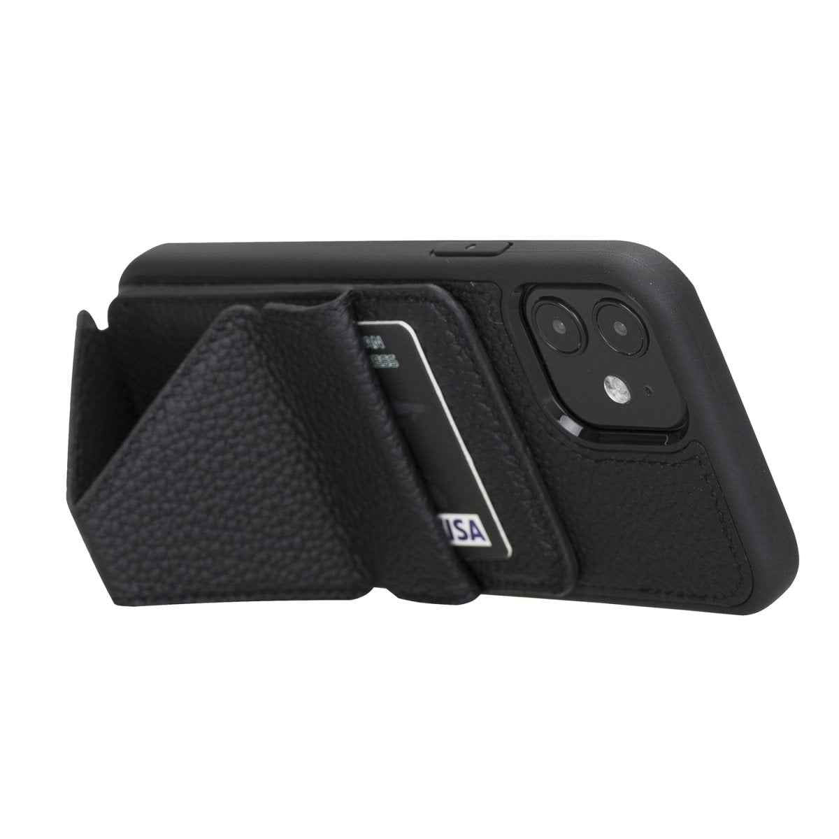 Bayelon iPhone 12 / 12 Pro 6.1" Leather Maggy Stand Case Floater Black