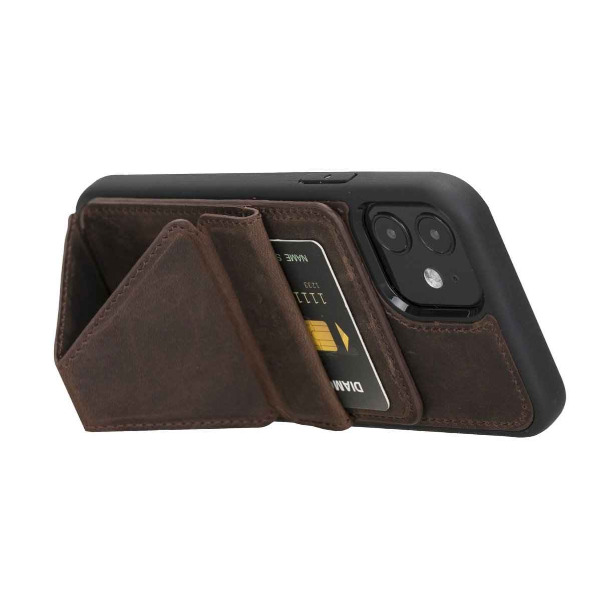 Bayelon iPhone 12 / 12 Pro 6.1" Leather Maggy Stand Case Antique Brown