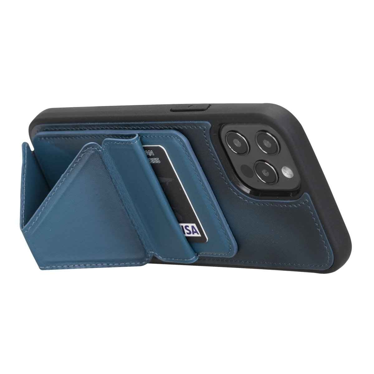 Bayelon iPhone 12 / 12 Pro 6.1" Leather Maggy Stand Case Burnt Blue