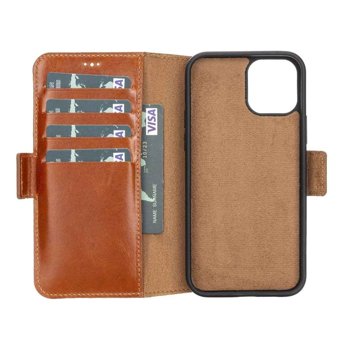 Bayelon iPhone 12 & 12 Pro Leather Folio Case Rustic Tan