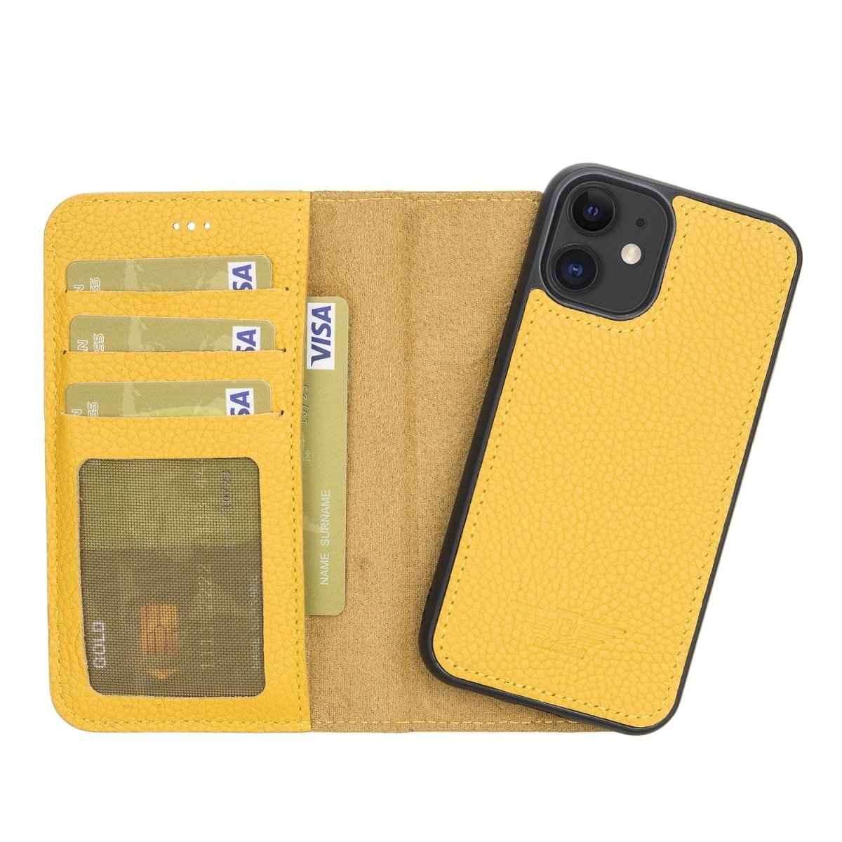 Bayelon iPhone 12 Mini 5.4" Leather Magnetic Detachable Wallet Case Floater Yellow