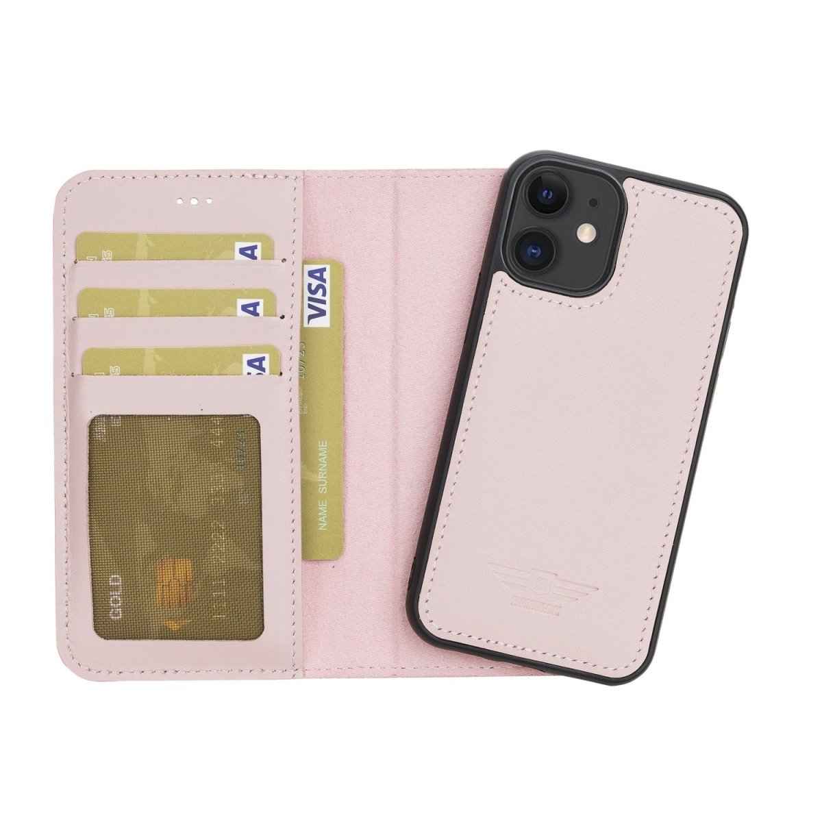 Bayelon iPhone 12 Mini 5.4" Leather Magnetic Detachable Wallet Case Nude Pink