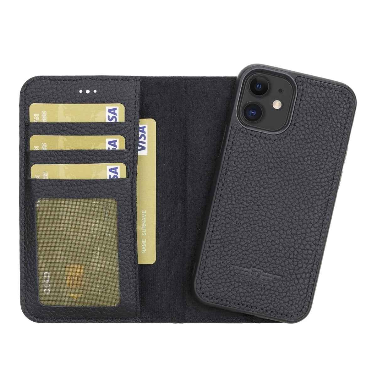 Bayelon iPhone 12 Mini 5.4" Leather Magnetic Detachable Wallet Case Floater Black
