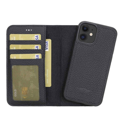 Bayelon iPhone 12 Mini 5.4" Leather Magnetic Detachable Wallet Case Floater Black