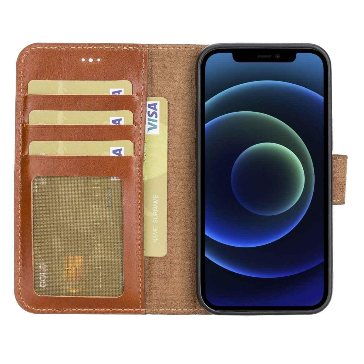 Bayelon iPhone 12 Mini 5.4" Leather Magnetic Detachable Wallet Case