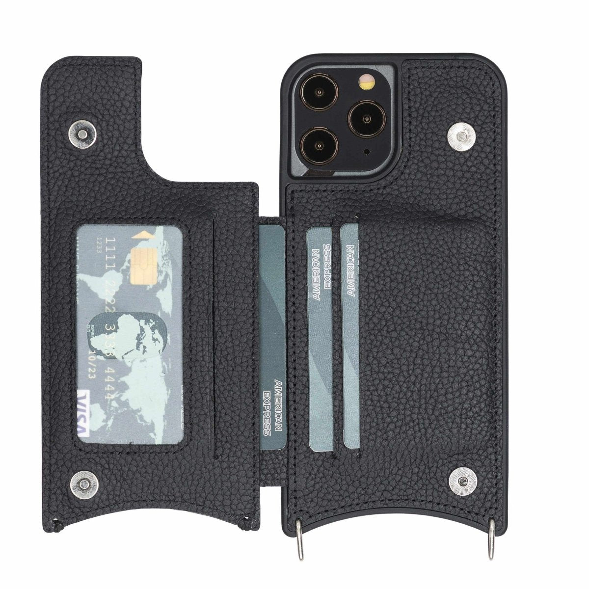Bayelon iPhone 12 Pro Max Crossbody Leather Phone Case Floater Black