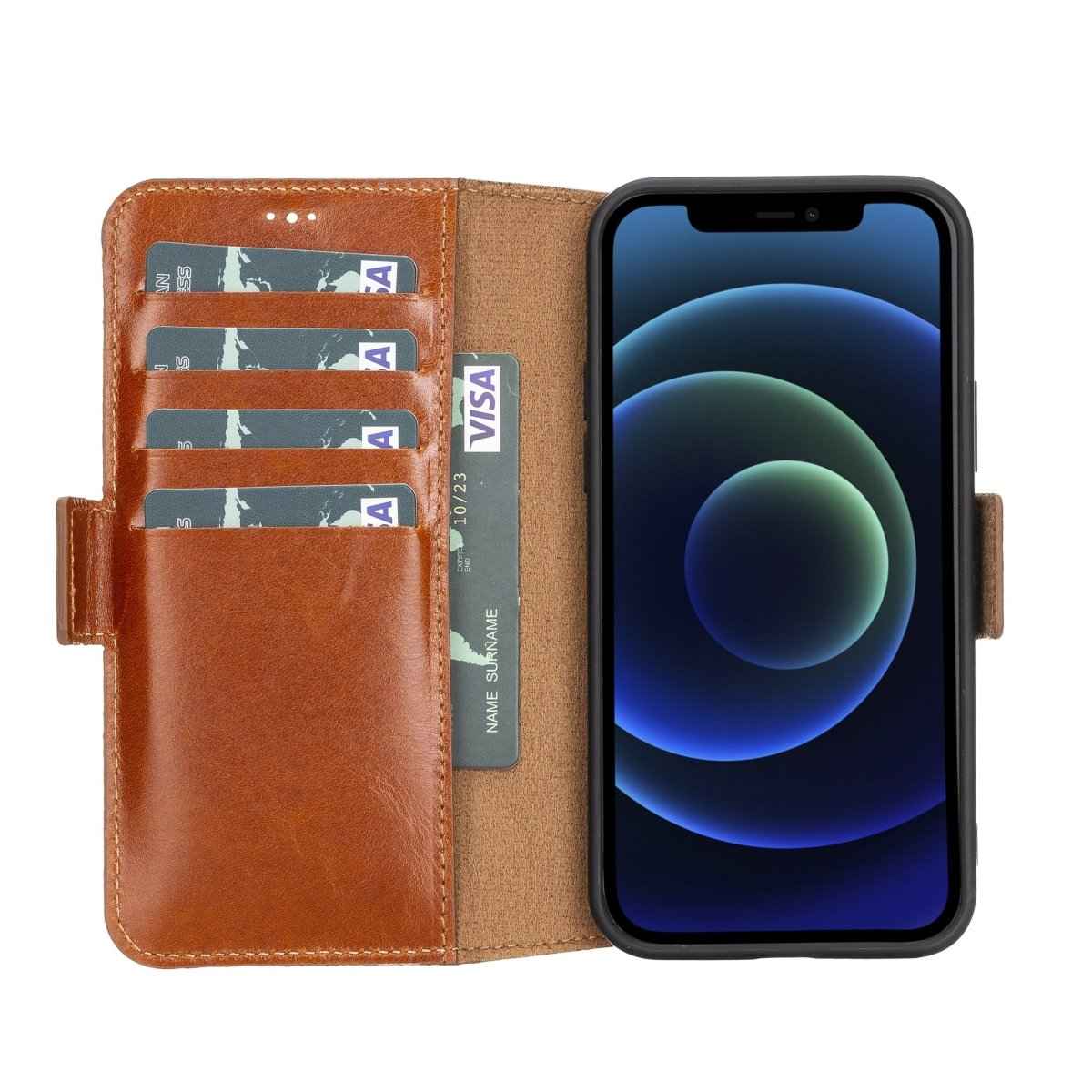 Bayelon iPhone 12 Pro Max Leather Wallet Case Rustic Tan