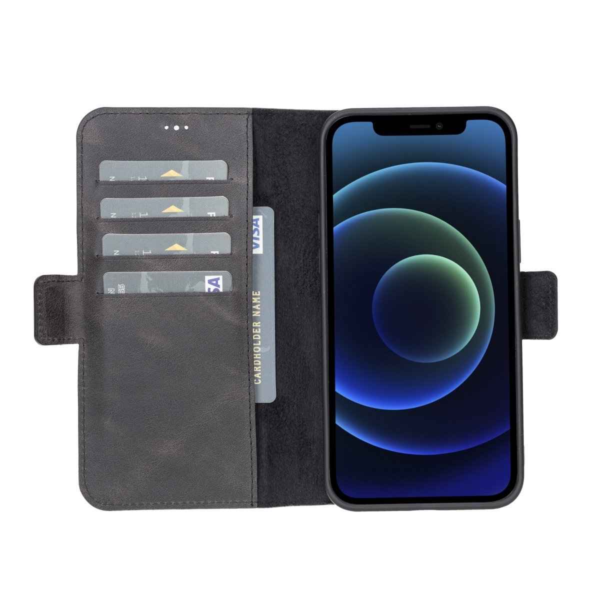 Bayelon iPhone 12 Pro Max Leather Wallet Case Carbon Black