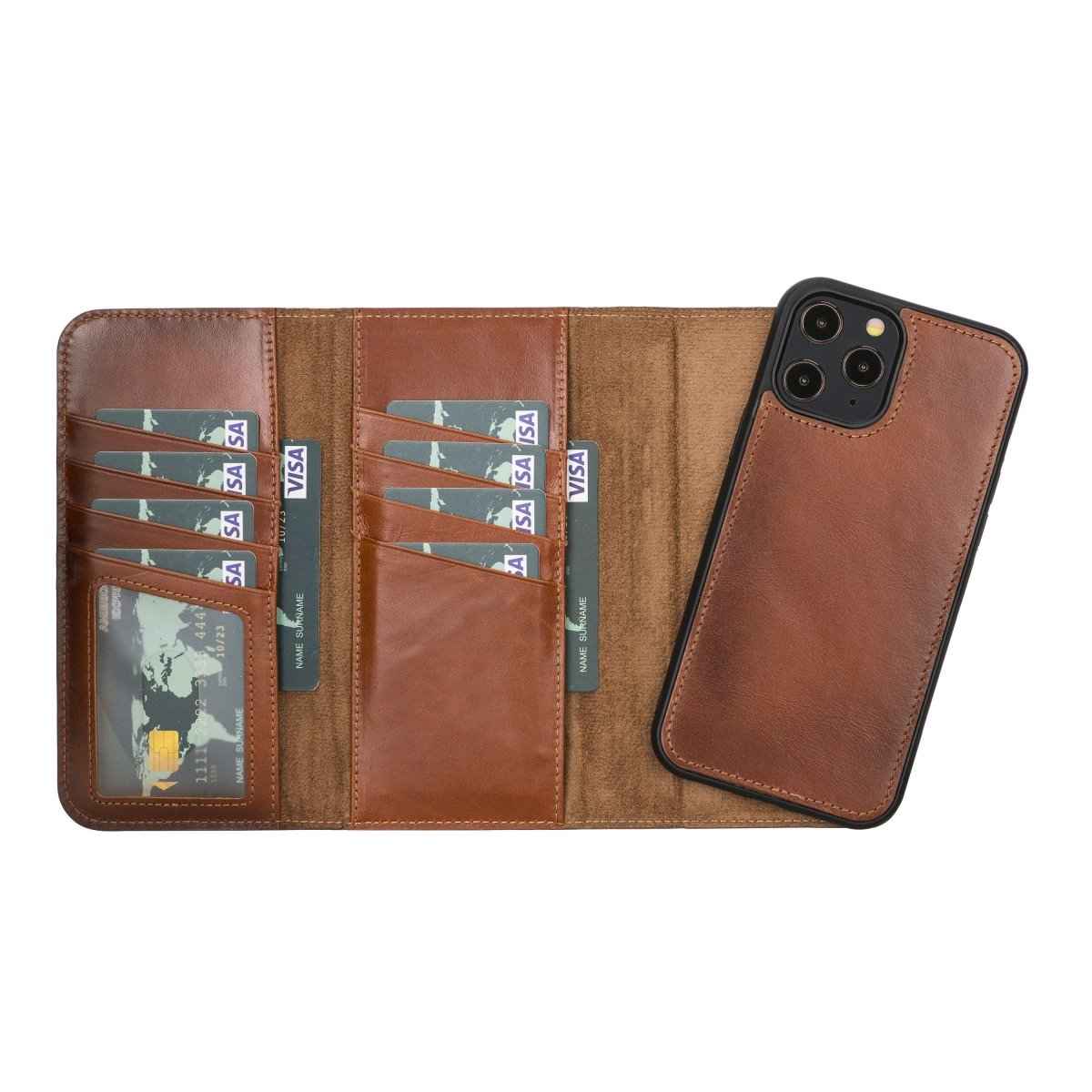 Bayelon iPhone 12 Pro Max Trifold Leather Wallet Case Rustic Tan