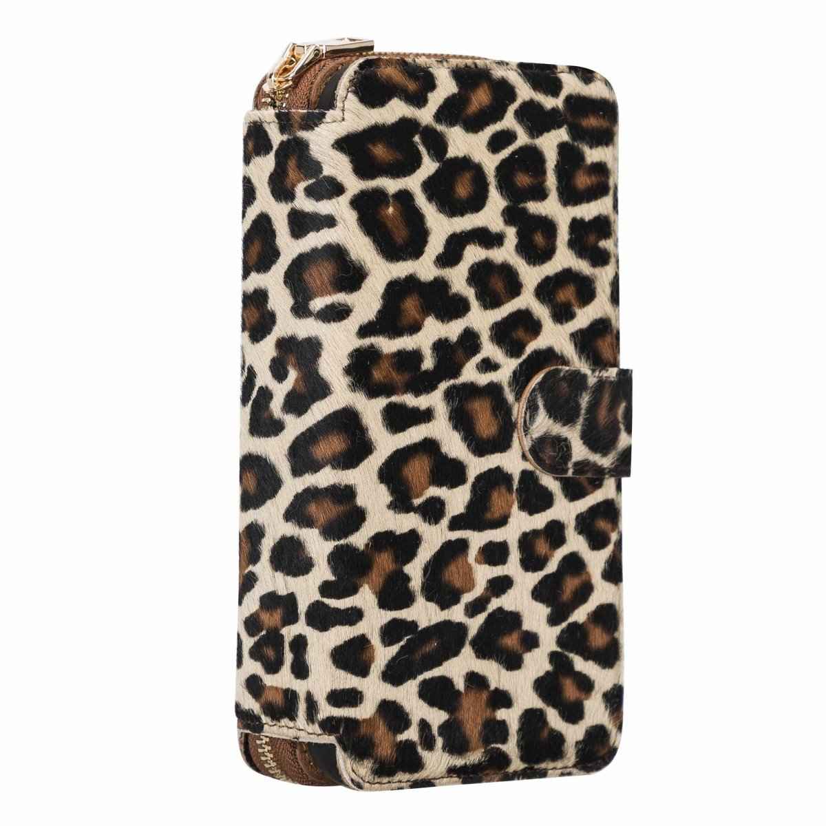 Bayelon iPhone 12 Pro Max Zipper Leather Wallet Case Purse with Holster Leopard