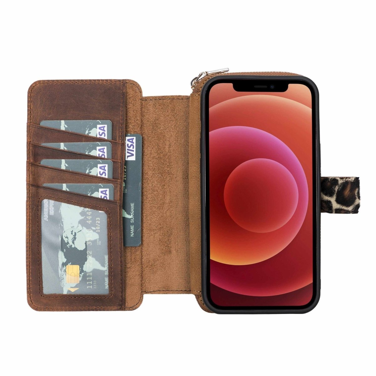 Bayelon iPhone 12 Pro Max Zipper Leather Wallet Case Purse with Holster