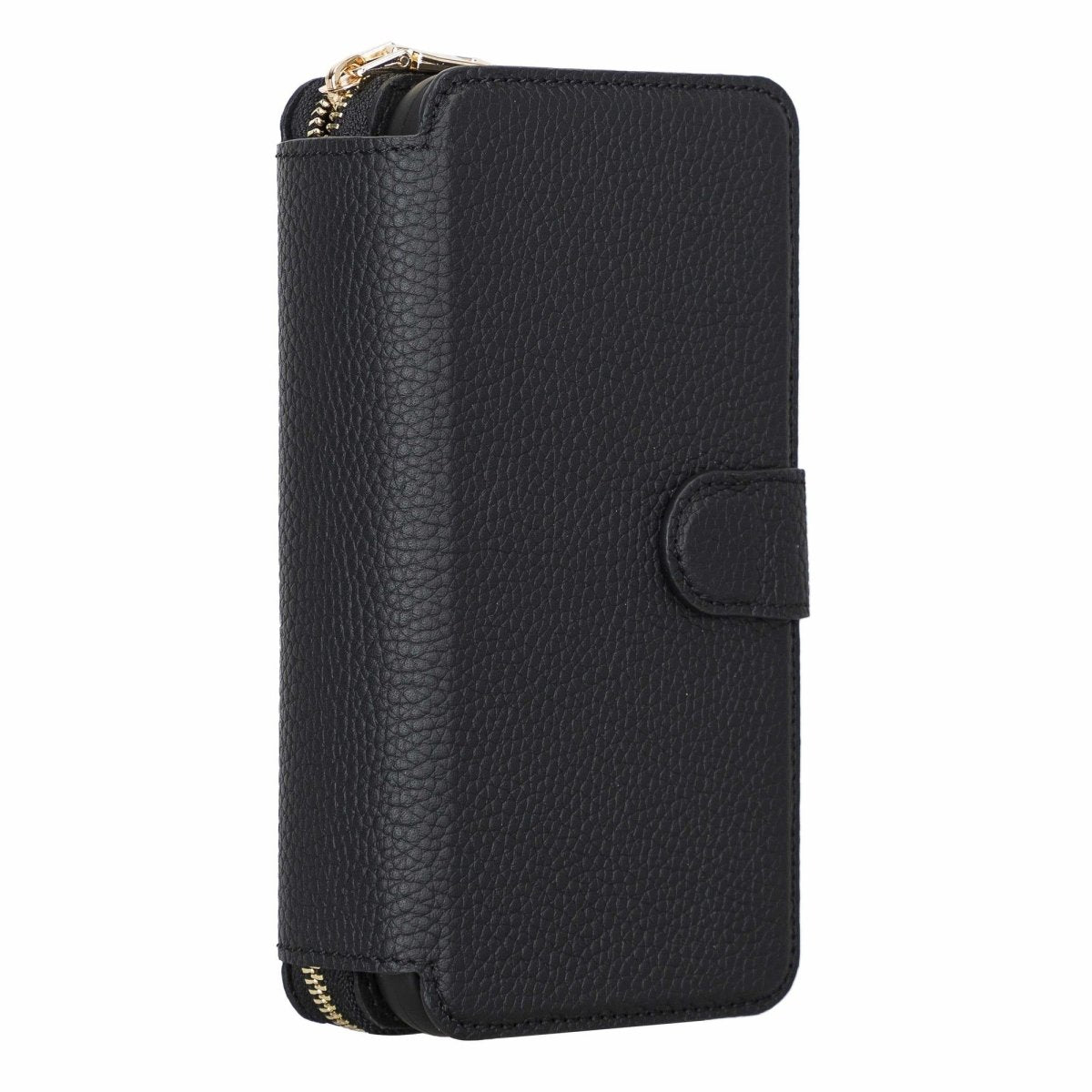 Bayelon iPhone 12 Pro Max Zipper Leather Wallet Case Purse with Holster Floater Black