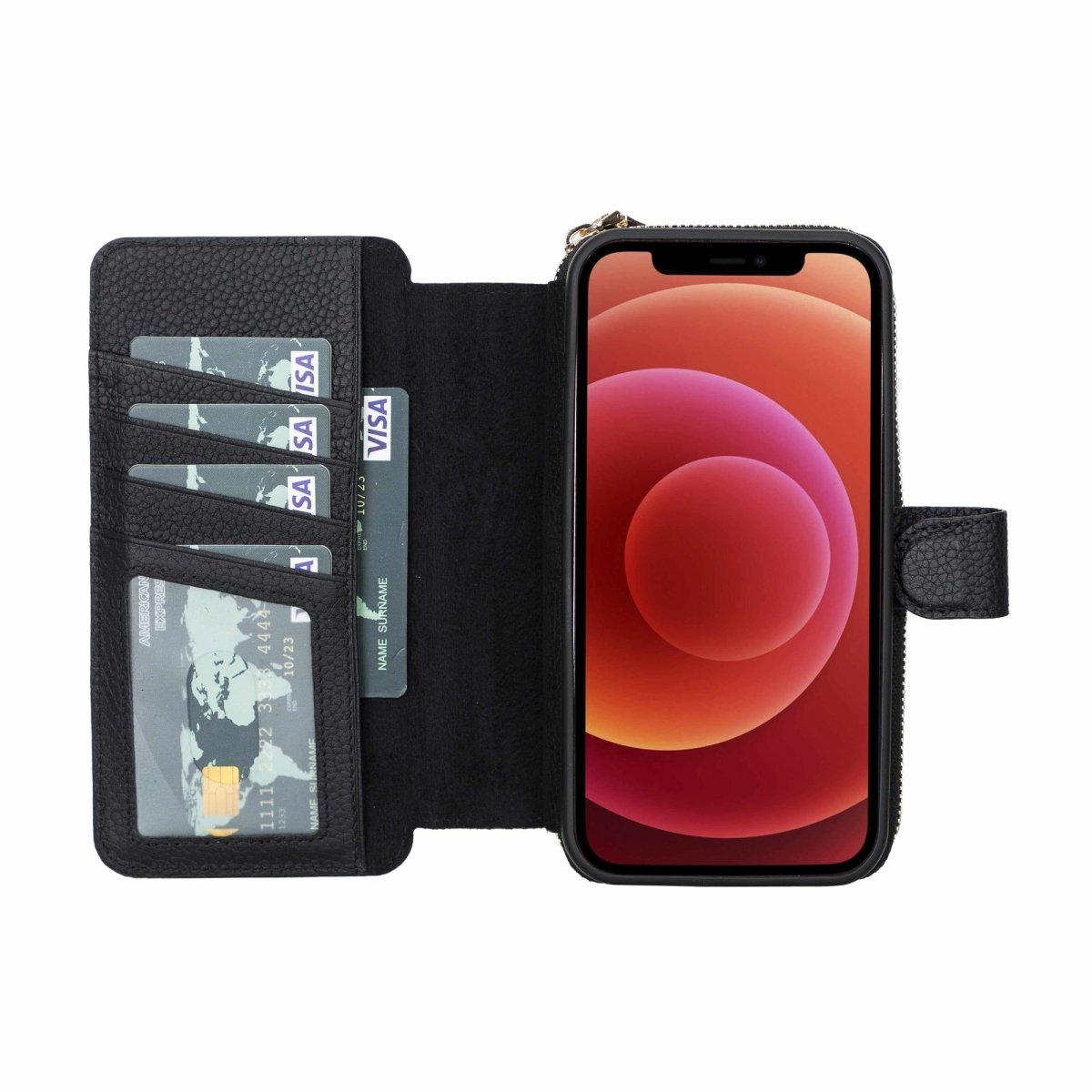 Bayelon iPhone 12 Pro Max Zipper Leather Wallet Case Purse with Holster