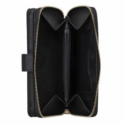 Bayelon iPhone 12 Pro Max Zipper Leather Wallet Case Purse with Holster