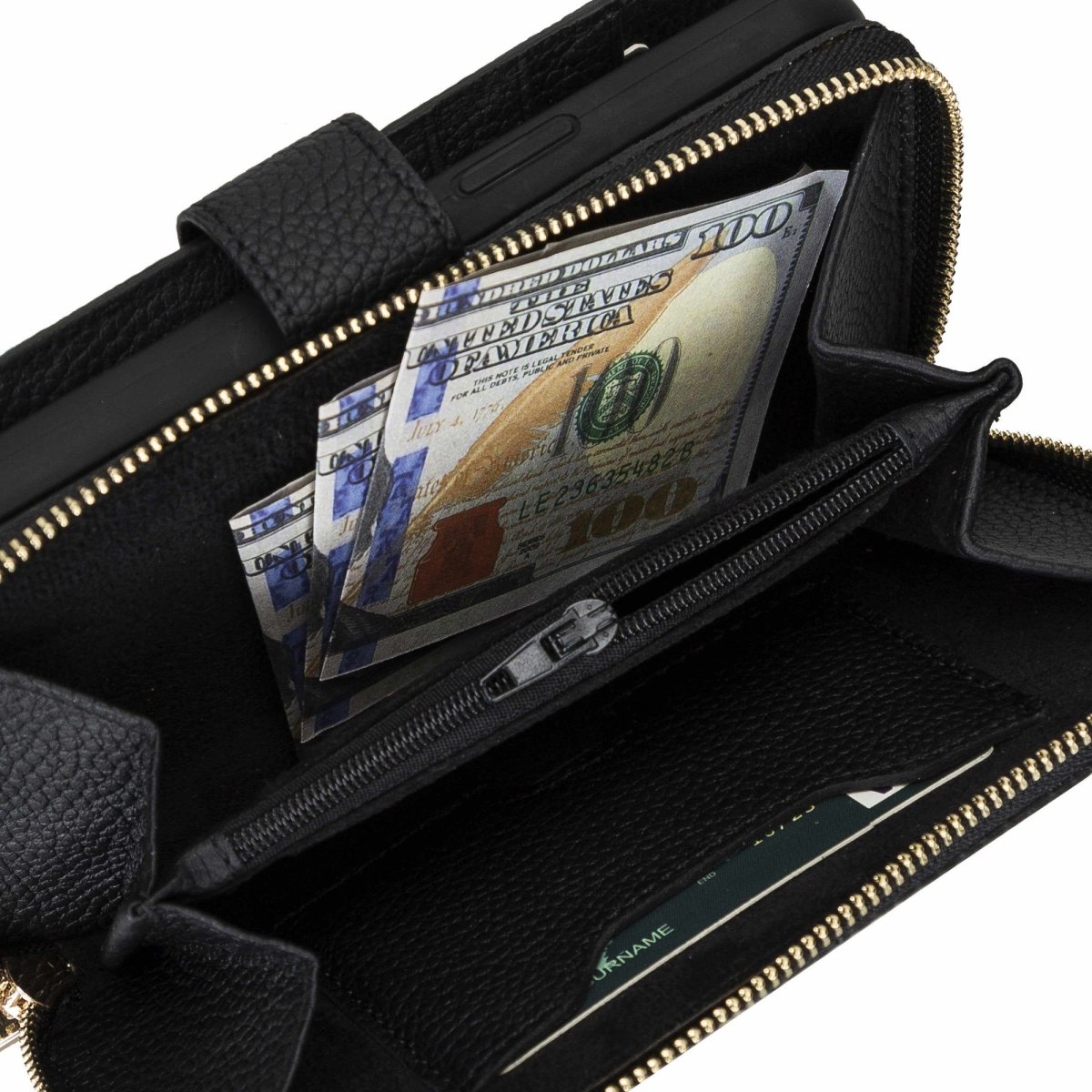 Bayelon iPhone 12 Pro Max Zipper Leather Wallet Case Purse with Holster