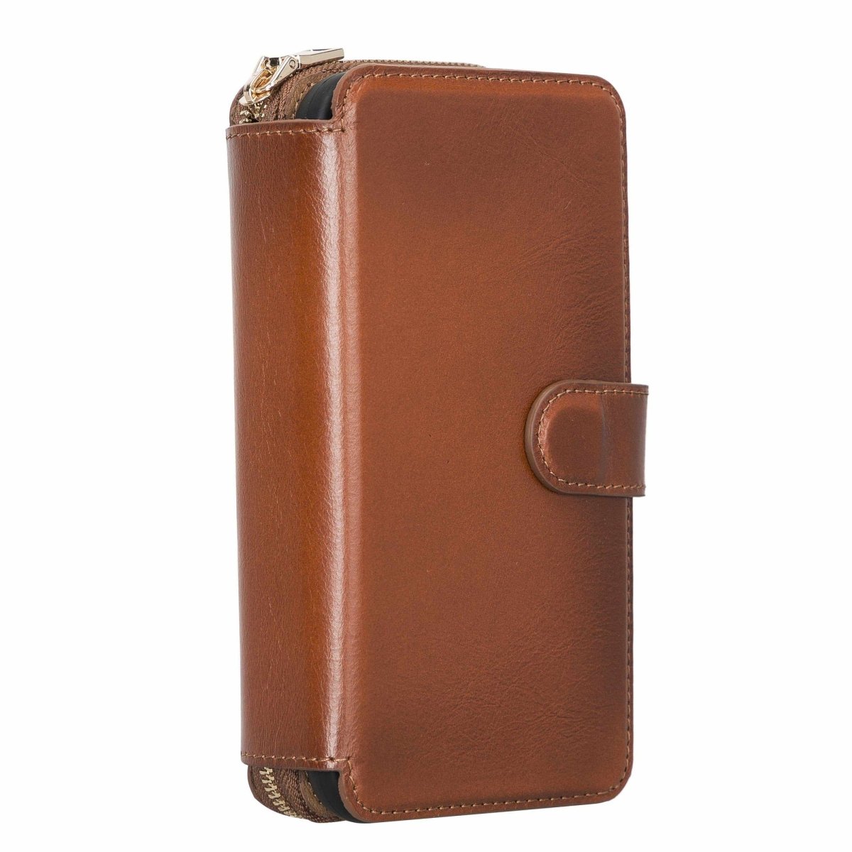 Bayelon iPhone 12 Pro Max Zipper Leather Wallet Case Purse with Holster Rustic Tan