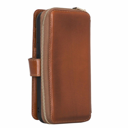 Bayelon iPhone 12 Pro Max Zipper Leather Wallet Case Purse with Holster