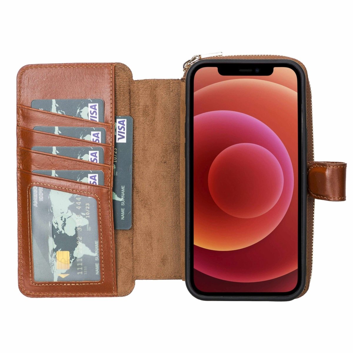 Bayelon iPhone 12 Pro Max Zipper Leather Wallet Case Purse with Holster