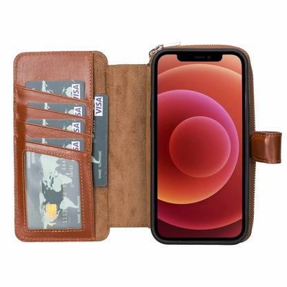 Bayelon iPhone 12 Pro Max Zipper Leather Wallet Case Purse with Holster