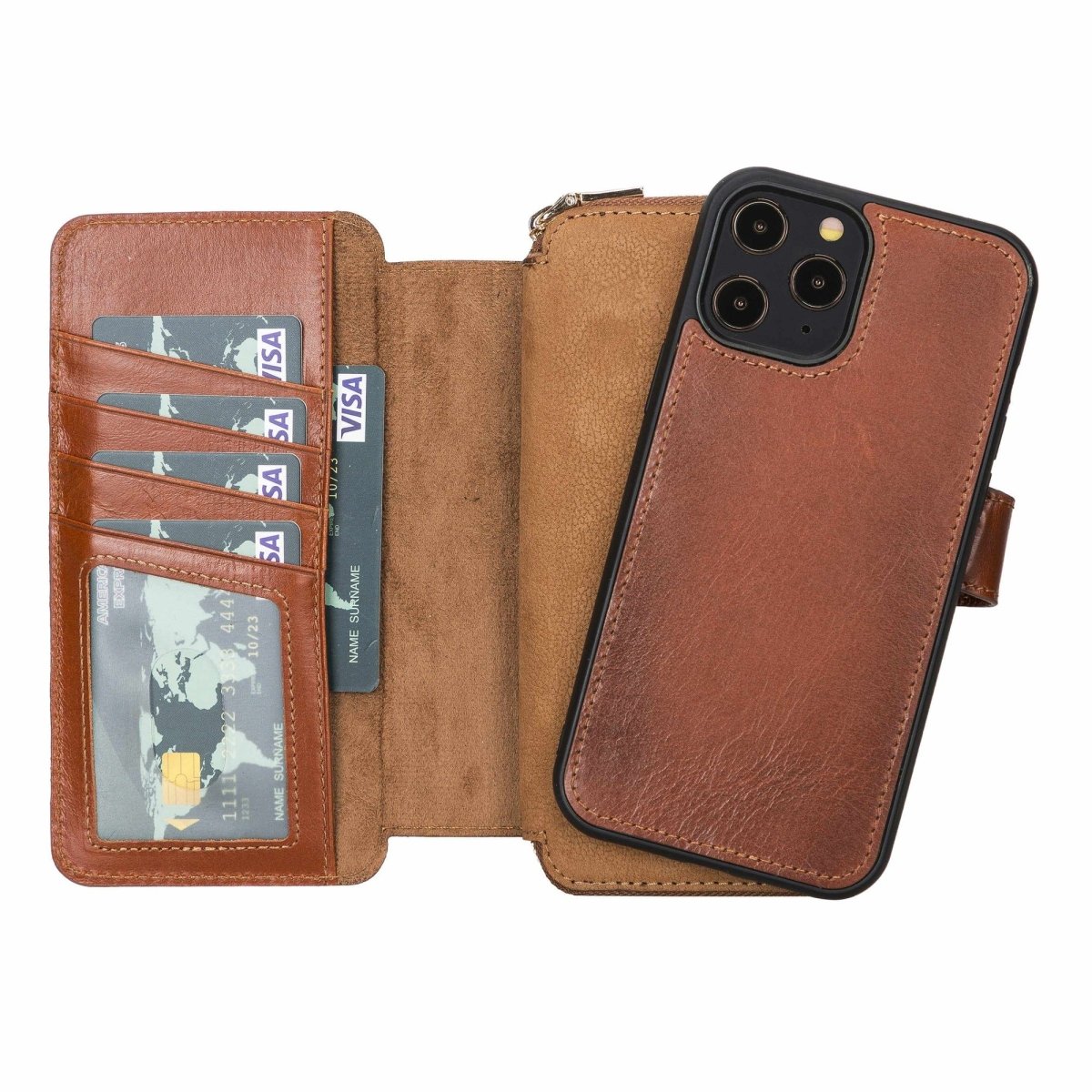Bayelon iPhone 12 Pro Max Zipper Leather Wallet Case Purse with Holster