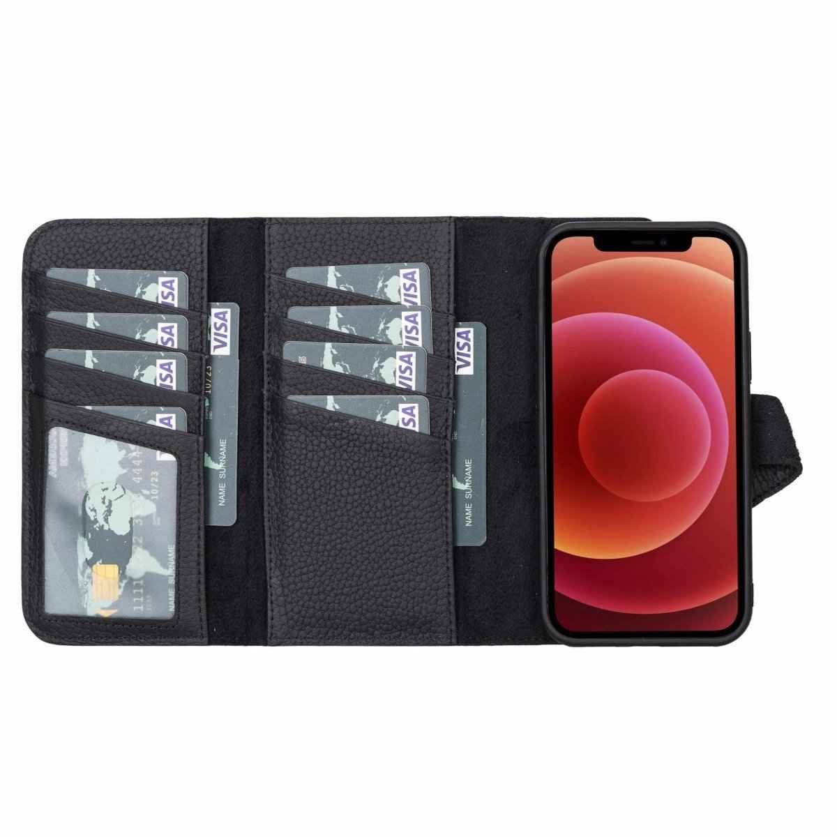 Bayelon iPhone 12 and 12 Pro Trifold Leather Wallet Case Floater Black