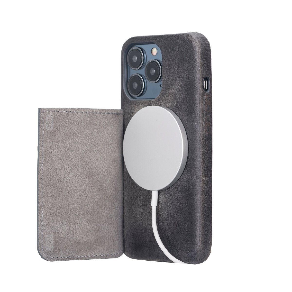 Bayelon iPhone 13 Leather Case with Card Holder iPhone 13 Pro Smoked Black