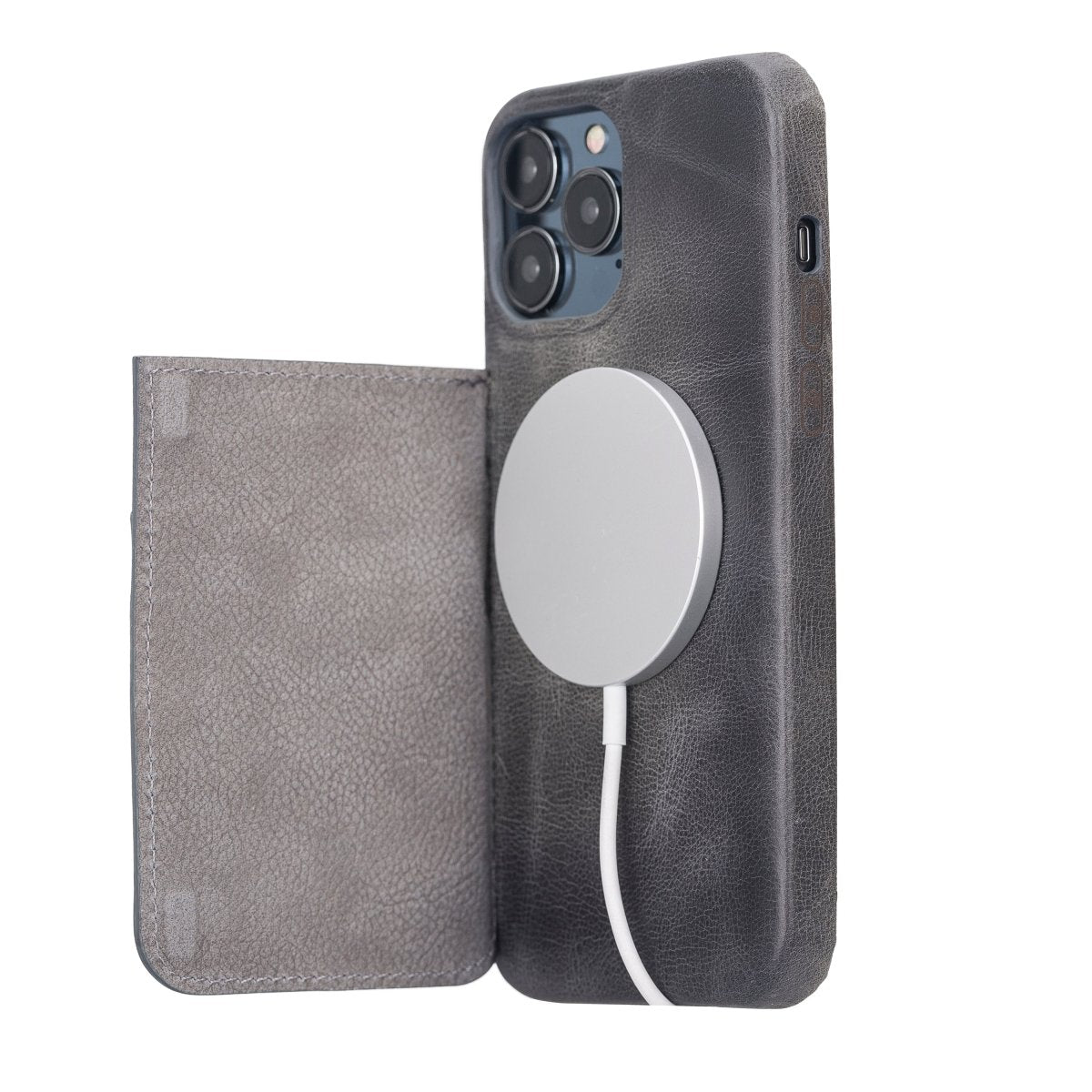 Bayelon iPhone 13 Leather Case with Card Holder iPhone 13 Pro Max Smoked Black