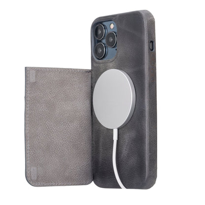 Bayelon iPhone 13 Leather Case with Card Holder iPhone 13 Pro Max Smoked Black