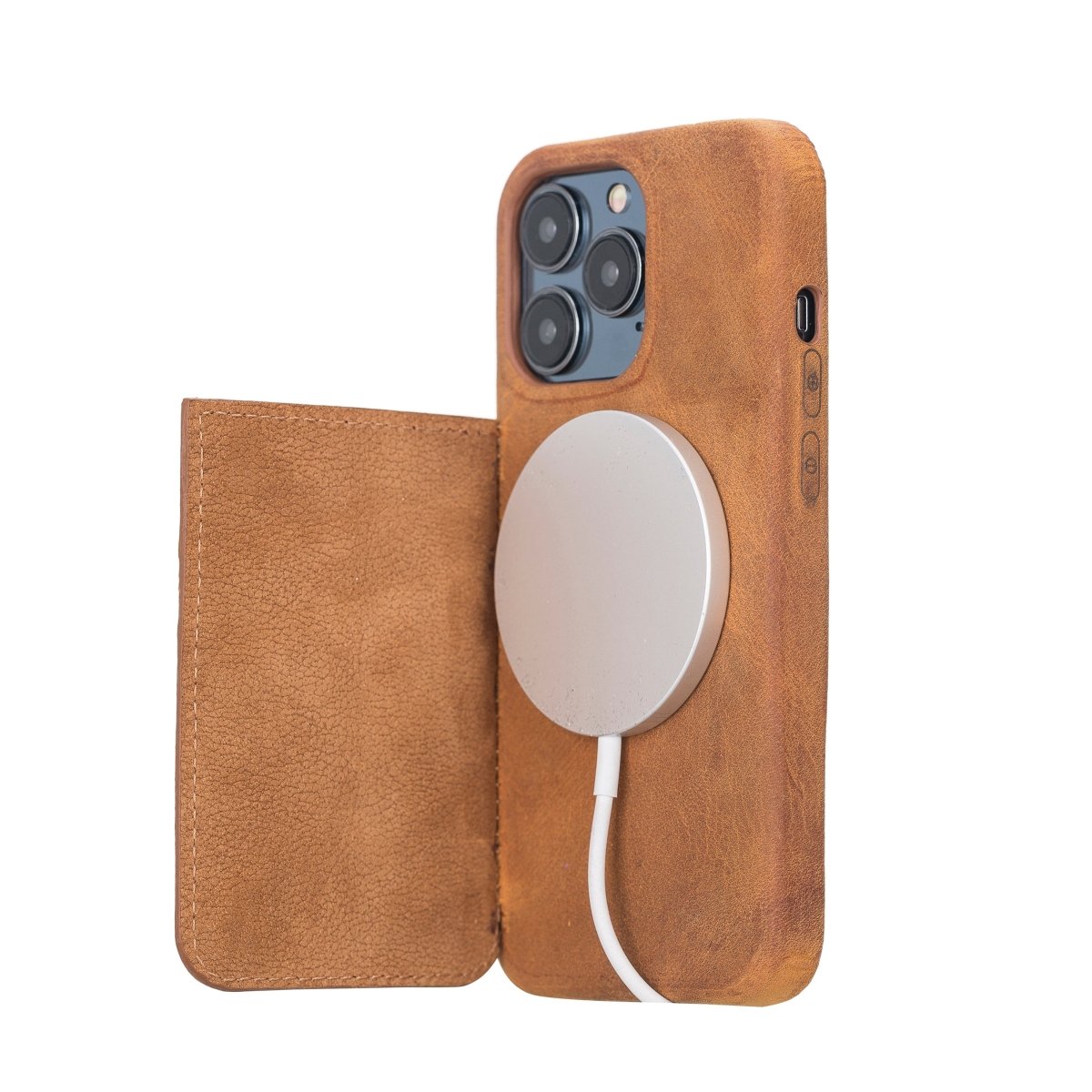 Bayelon iPhone 13 Leather Case with Card Holder iPhone 13 Pro Antique Camel
