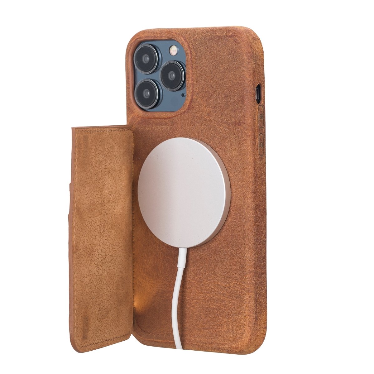 Bayelon iPhone 13 Leather Case with Card Holder iPhone 13 Pro Max Antique Camel