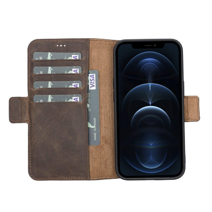 Bayelon iPhone 13 Leather Flip Cover Wallet Case with Kickstand Dark Brown