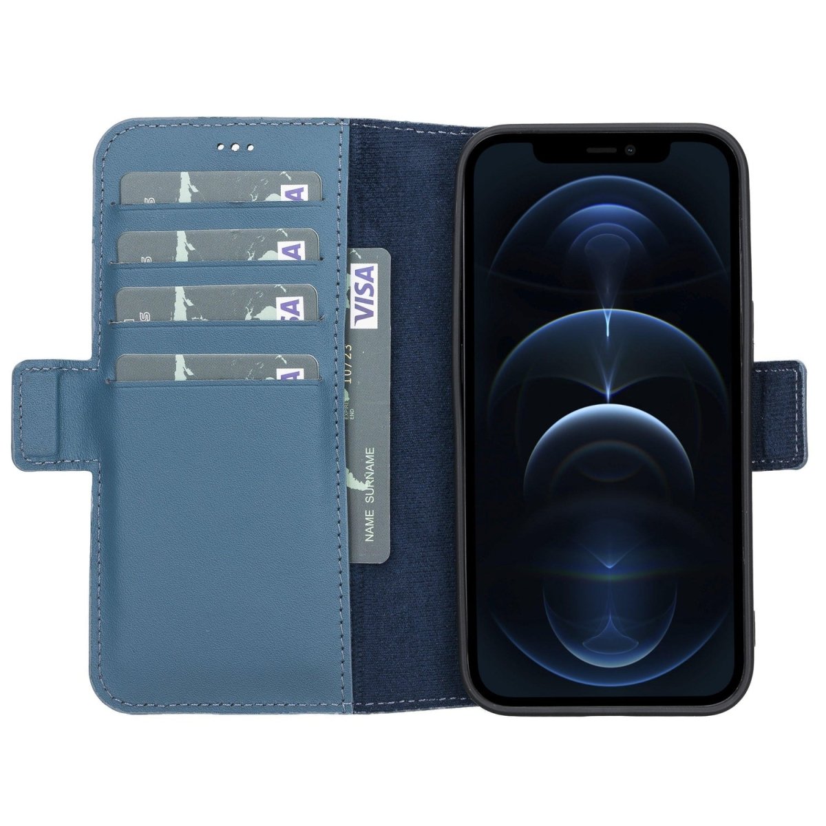 Bayelon iPhone 13 Leather Flip Cover Wallet Case with Kickstand Burnt Blue