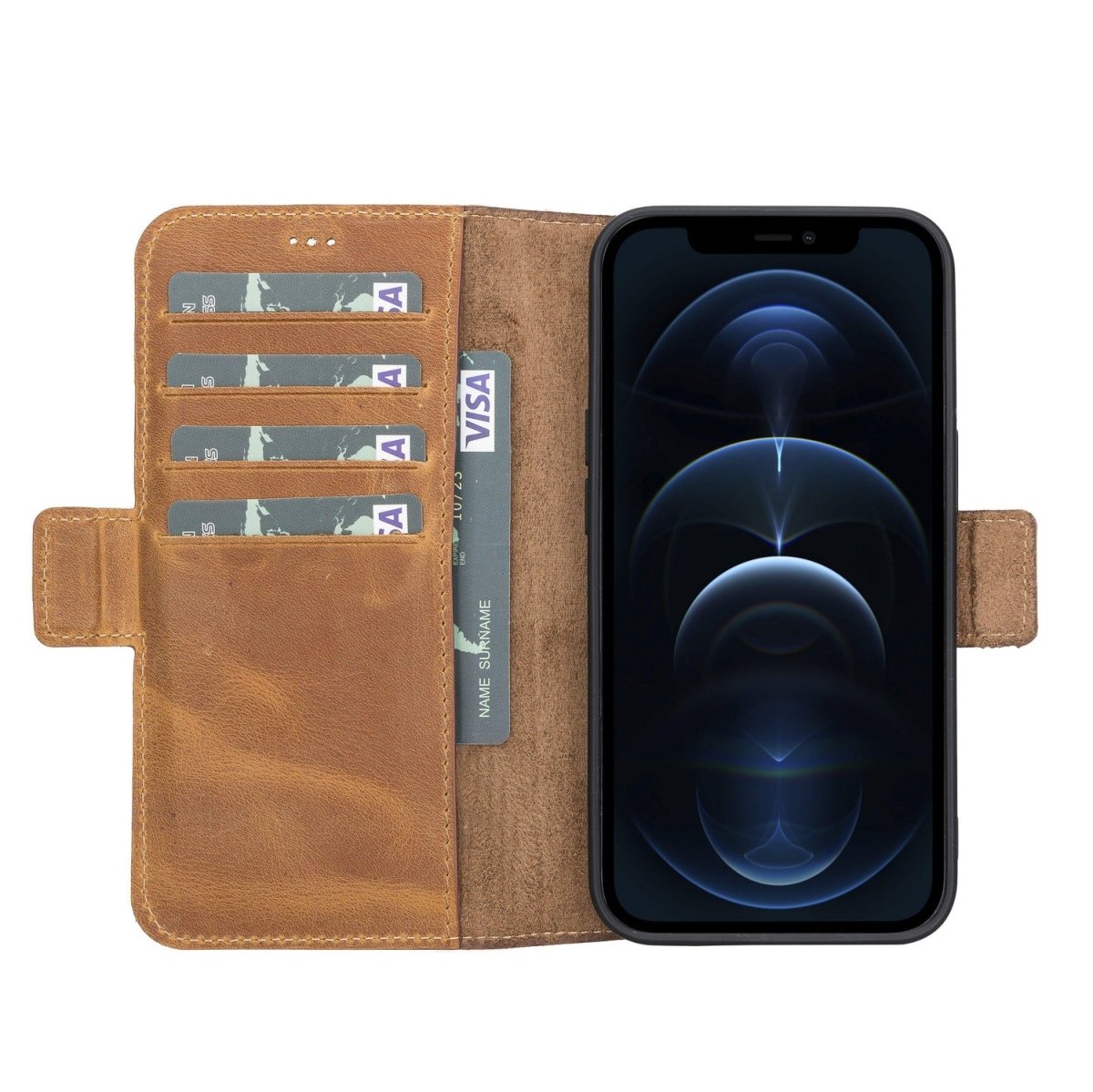 Bayelon iPhone 13 Leather Flip Cover Wallet Case with Kickstand Antique Camel