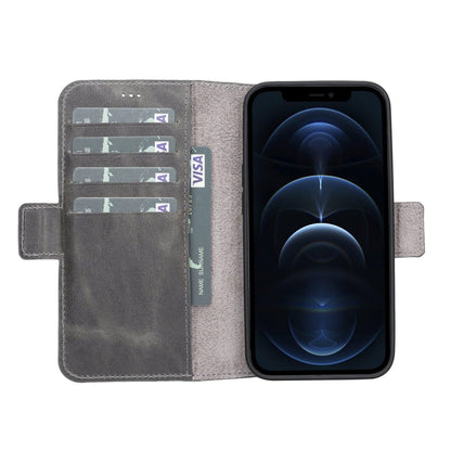 Bayelon iPhone 13 Leather Flip Cover Wallet Case with Kickstand Smoked Black