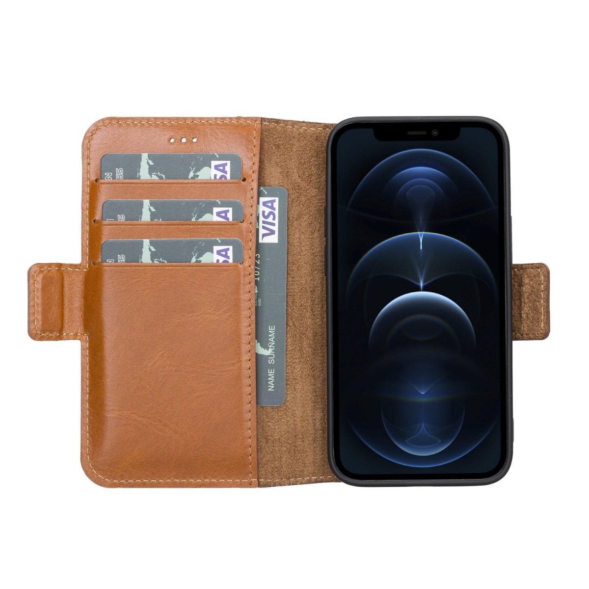 Bayelon iPhone 13 Mini Leather Flip Cover Wallet Case Rustic Tan