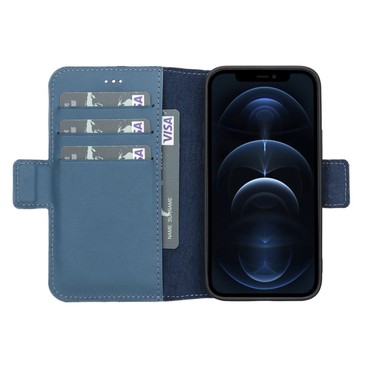 Bayelon iPhone 13 Mini Leather Flip Cover Wallet Case Burnt Blue